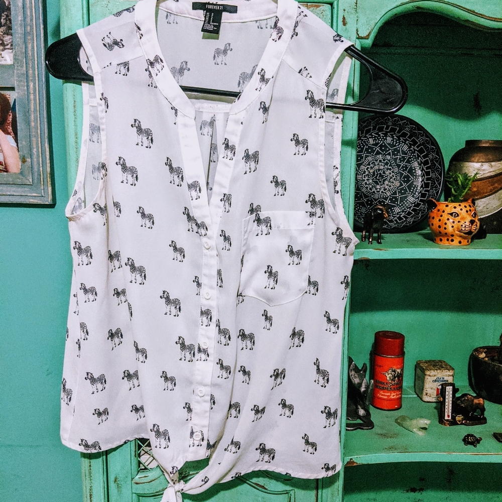 Forever 21 Zebra Print Tie Front Tank Top